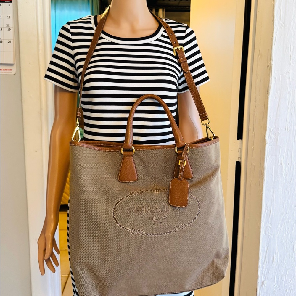 Prada Brown Canvas Tote Bag